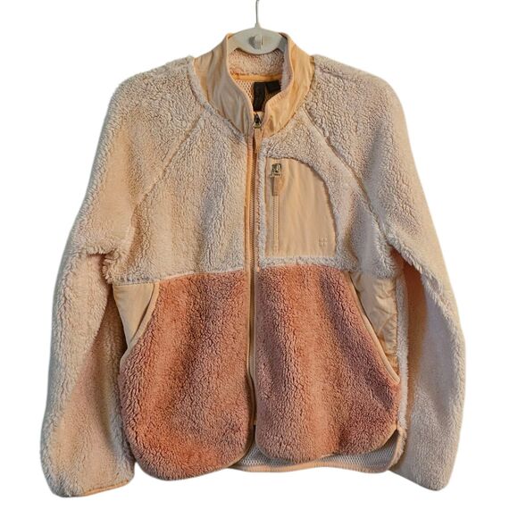 Sweaty Betty Teddy Jacket Womens 10 Pink Peach Pennine Zip Up Soft Sherpa Fleece - Picture 1 of 11